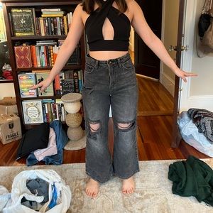 Lee Distressed Wide-Leg Jeans